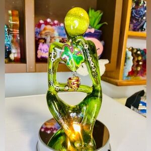 Handmade Green Figurine with Heart Pendant - Home Art Decor